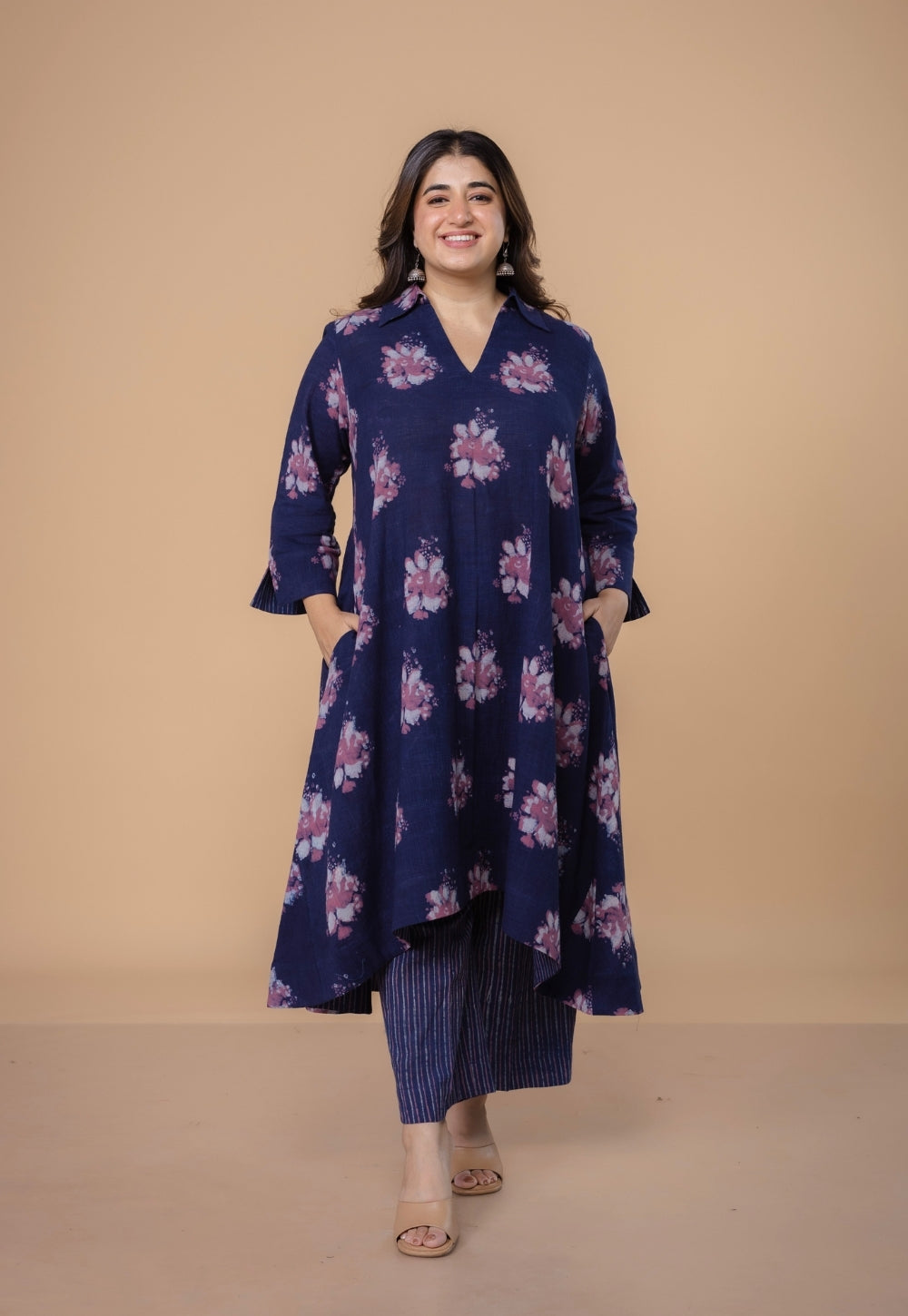 Simran Purple Dabu Slub Cotton A Line Kurta