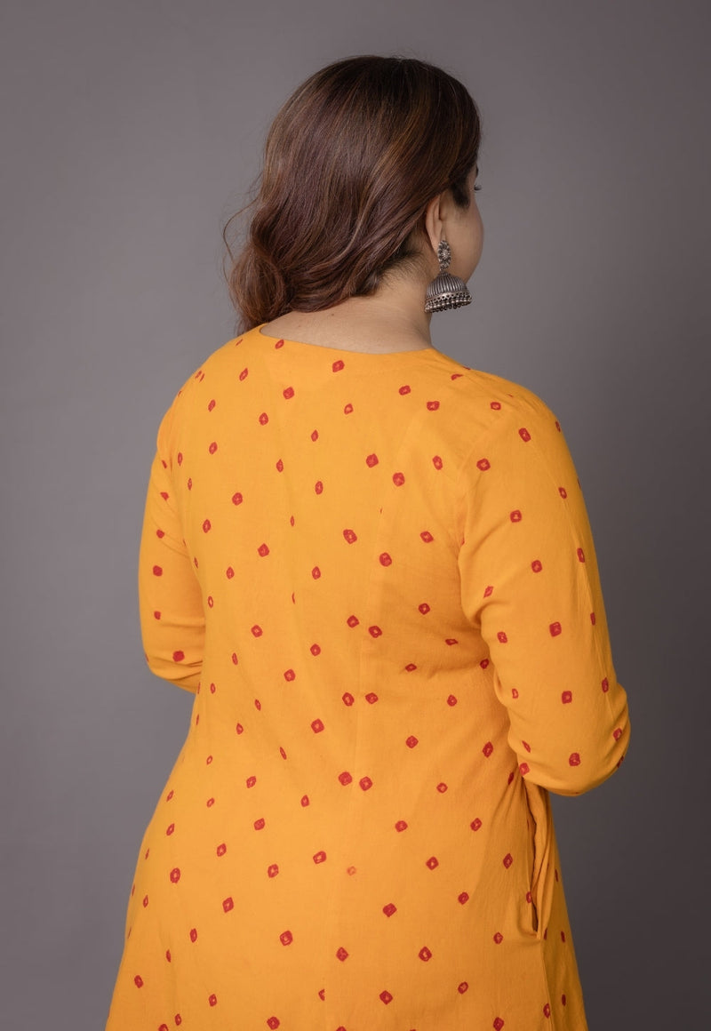 Akrita Yellow Bandhani Cotton Kali Kurta