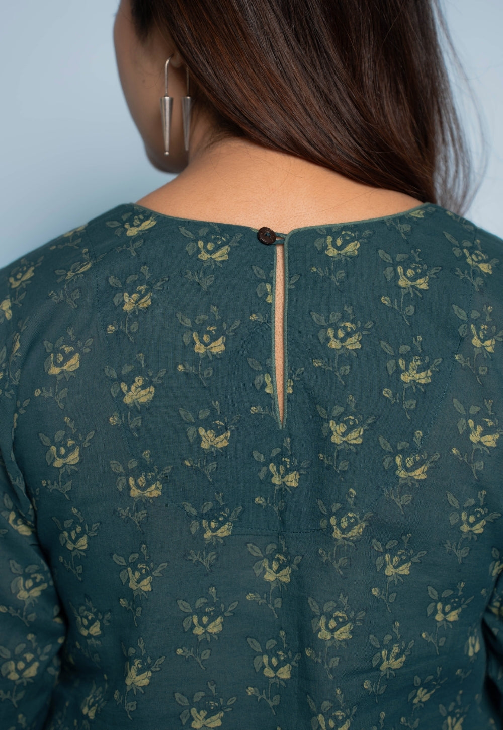 Tahira Teal Blue Dabu Mul Cotton A Line Kurta