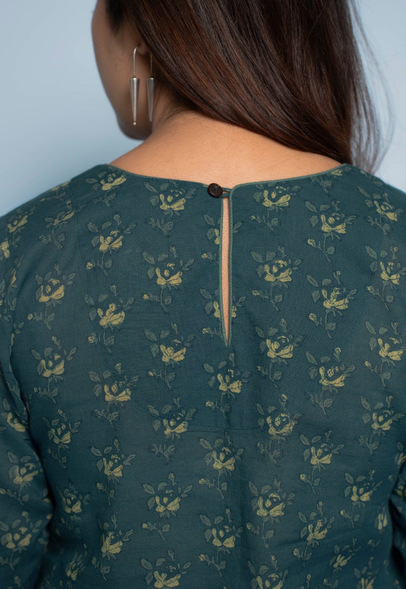 Tahira Teal Blue Dabu Mul Cotton A Line Kurta