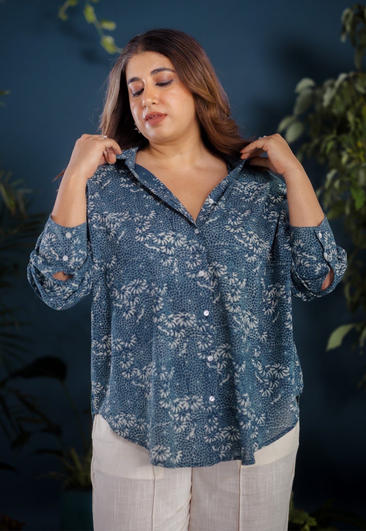 Ruhi Blue Ajrakh Cotton Straight Shirt