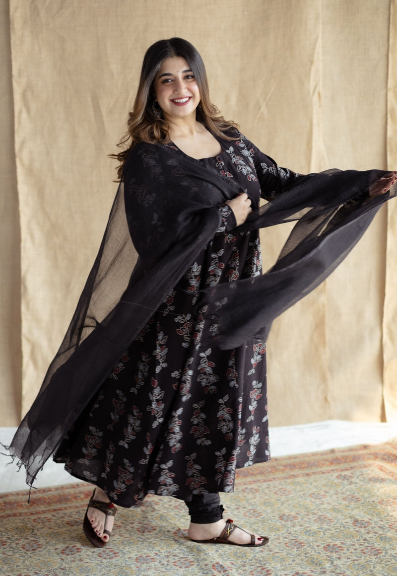 Akrita Black Ajrakh Cotton Kali Kurta
