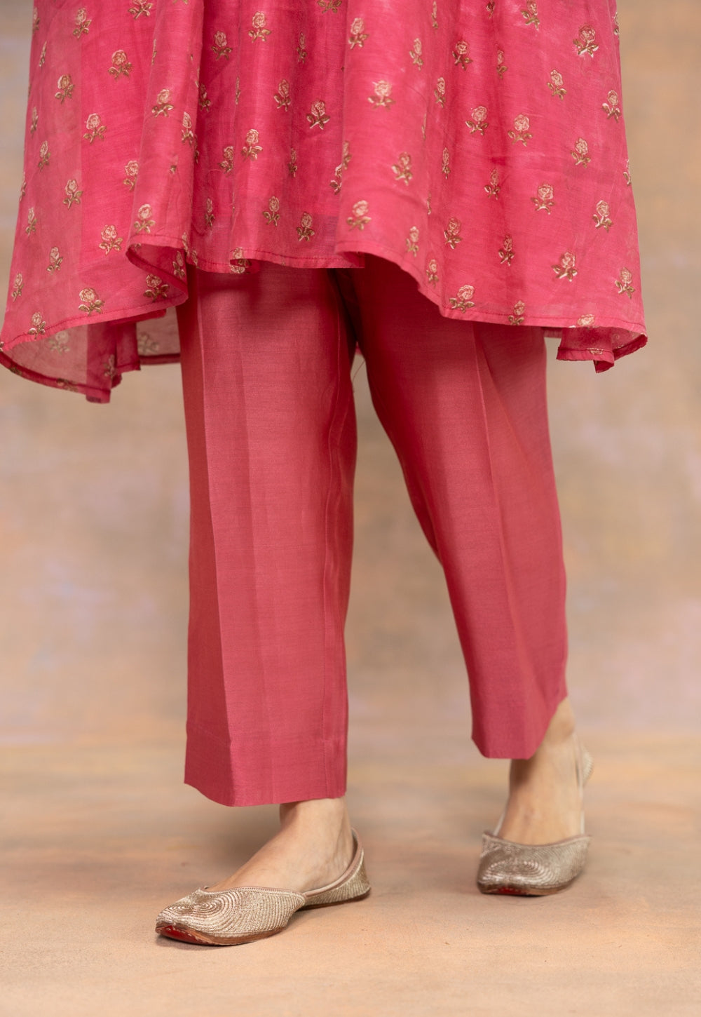 Prita Pink Solid Chanderi Silk Narrow Pant
