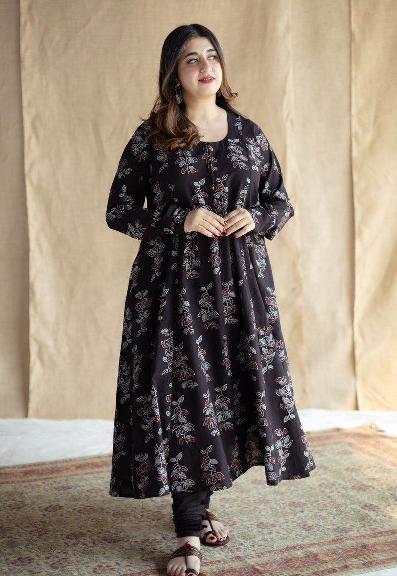 Akrita Black Ajrakh Cotton Kali Kurta