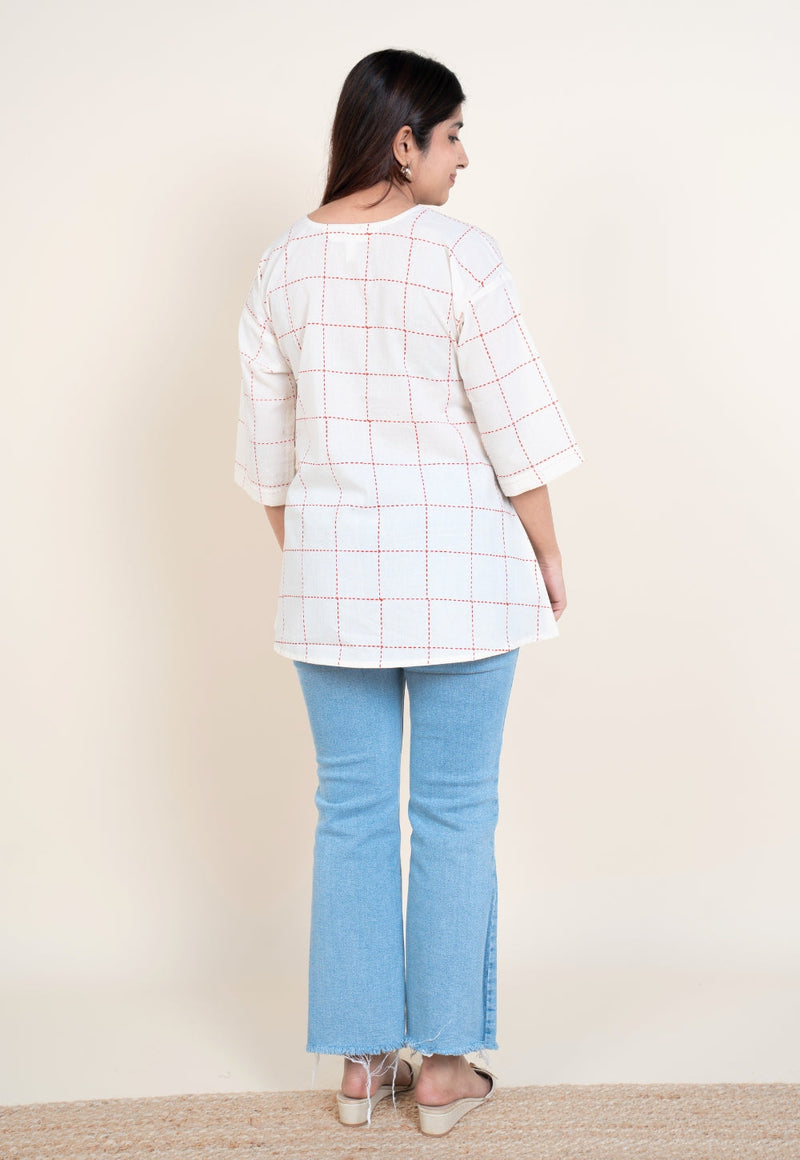 Kira White Dabu Cotton A Line Short Top