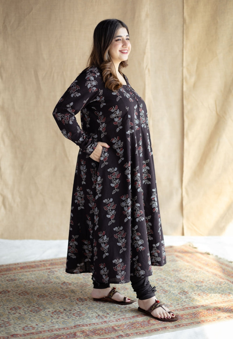 Akrita Black Ajrakh Cotton Kali Kurta
