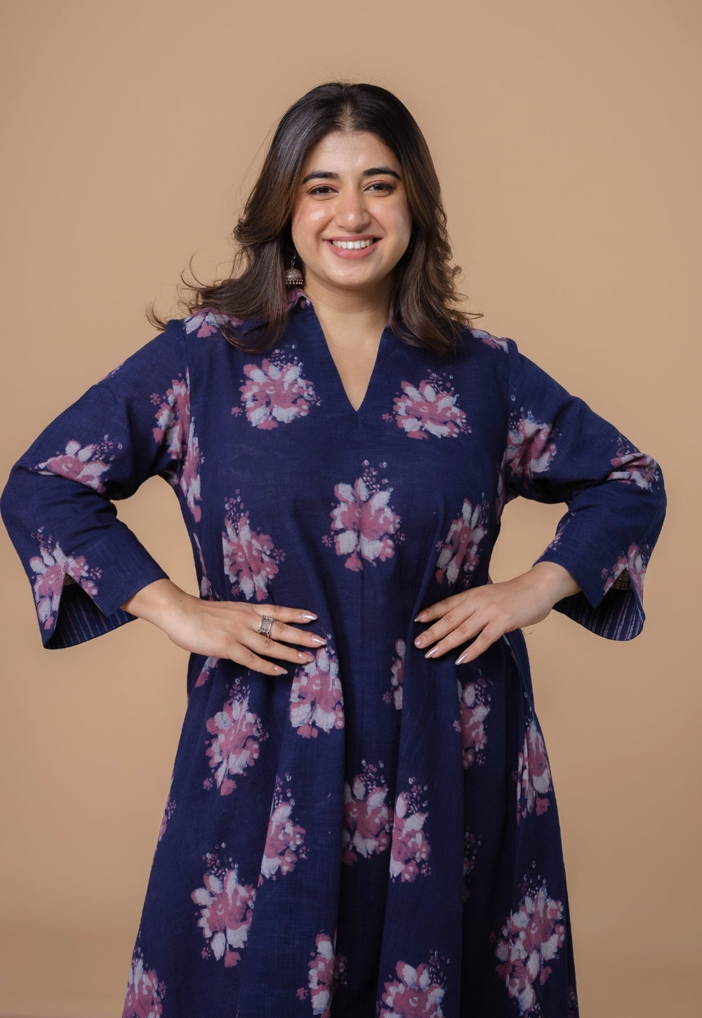 Simran Purple Dabu Slub Cotton A Line Kurta