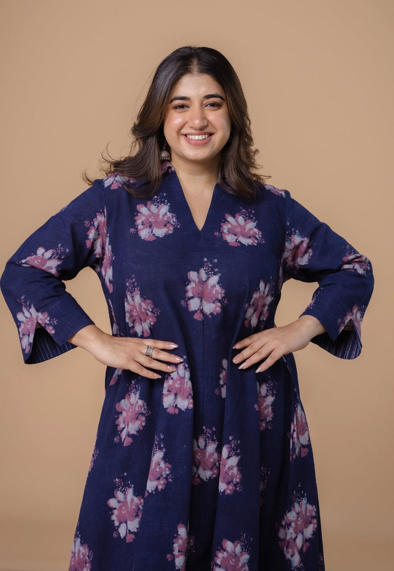 Simran Purple Dabu Slub Cotton A Line Kurta