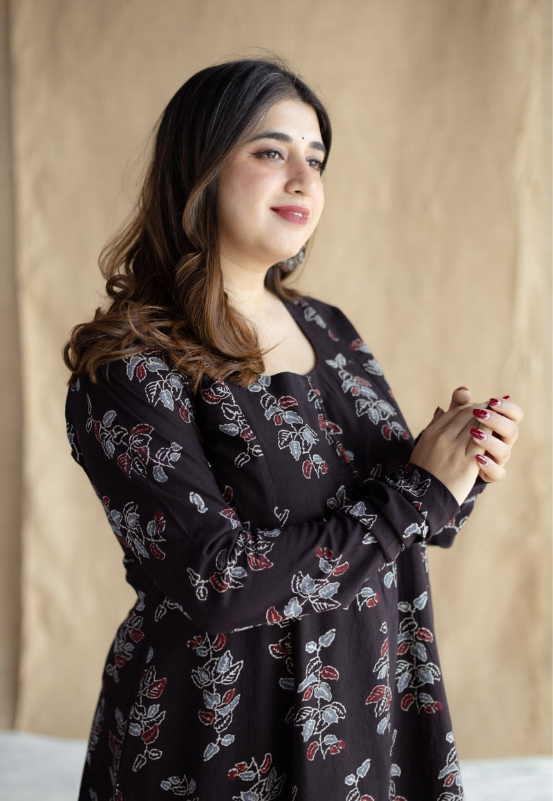Akrita Black Ajrakh Cotton Kali Kurta