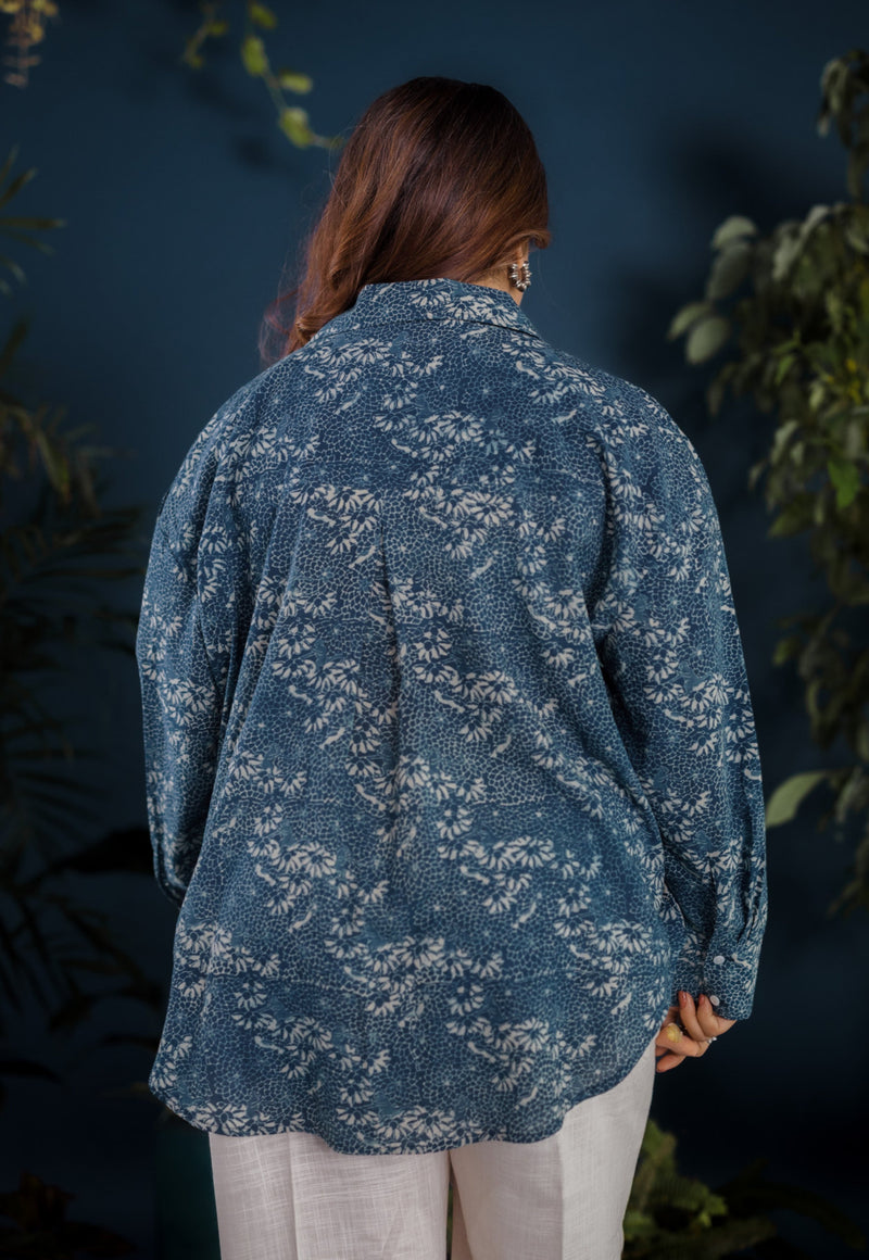 Ruhi Blue Ajrakh Cotton Straight Shirt