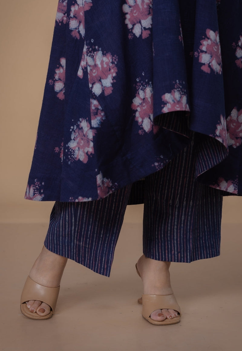 Yashi Purple Dabu Slub Cotton Straight Pant