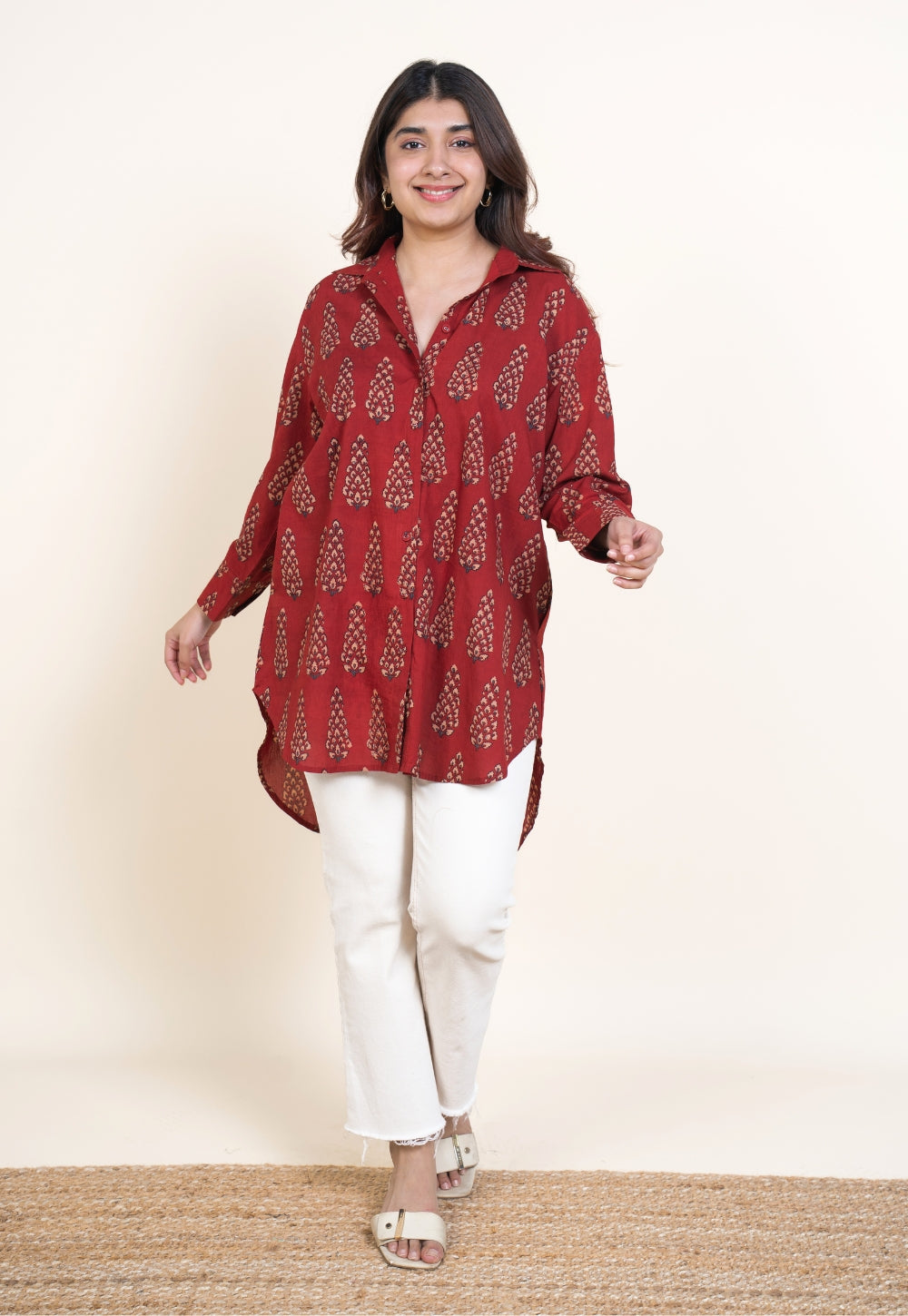 Cyra Red Ajrakh Cotton Anti-Fit Short Top