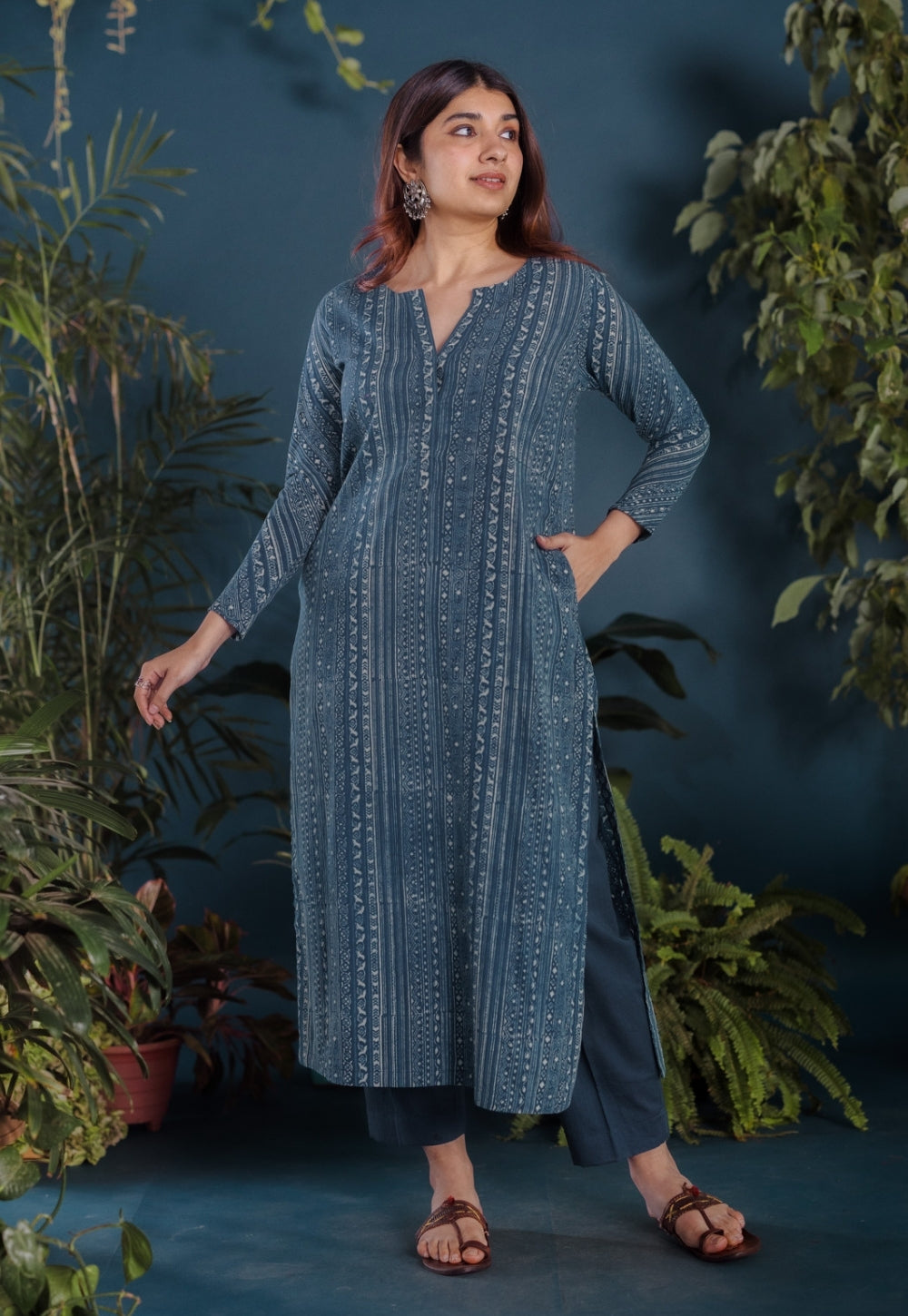 Haya Blue Ajrakh Cotton Straight Kurta