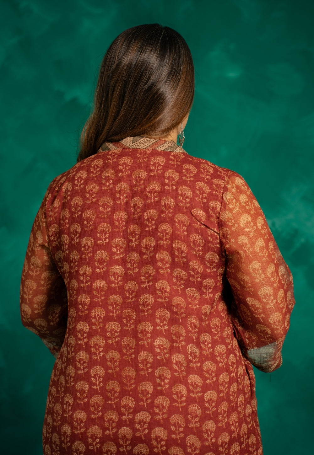Zeenat Red Bagru Kota Doria Cotton Straight Kurta