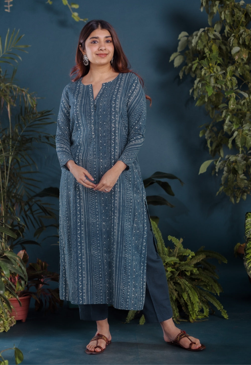 Haya Blue Ajrakh Cotton Straight Kurta