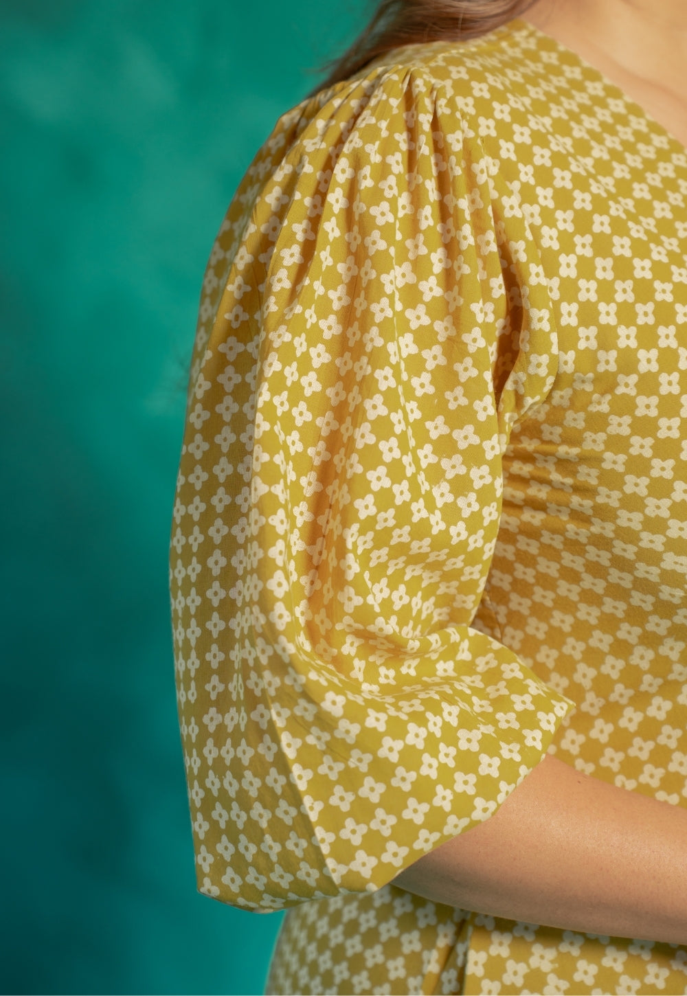 Eyza Yellow Bagru Cotton A Line Dress
