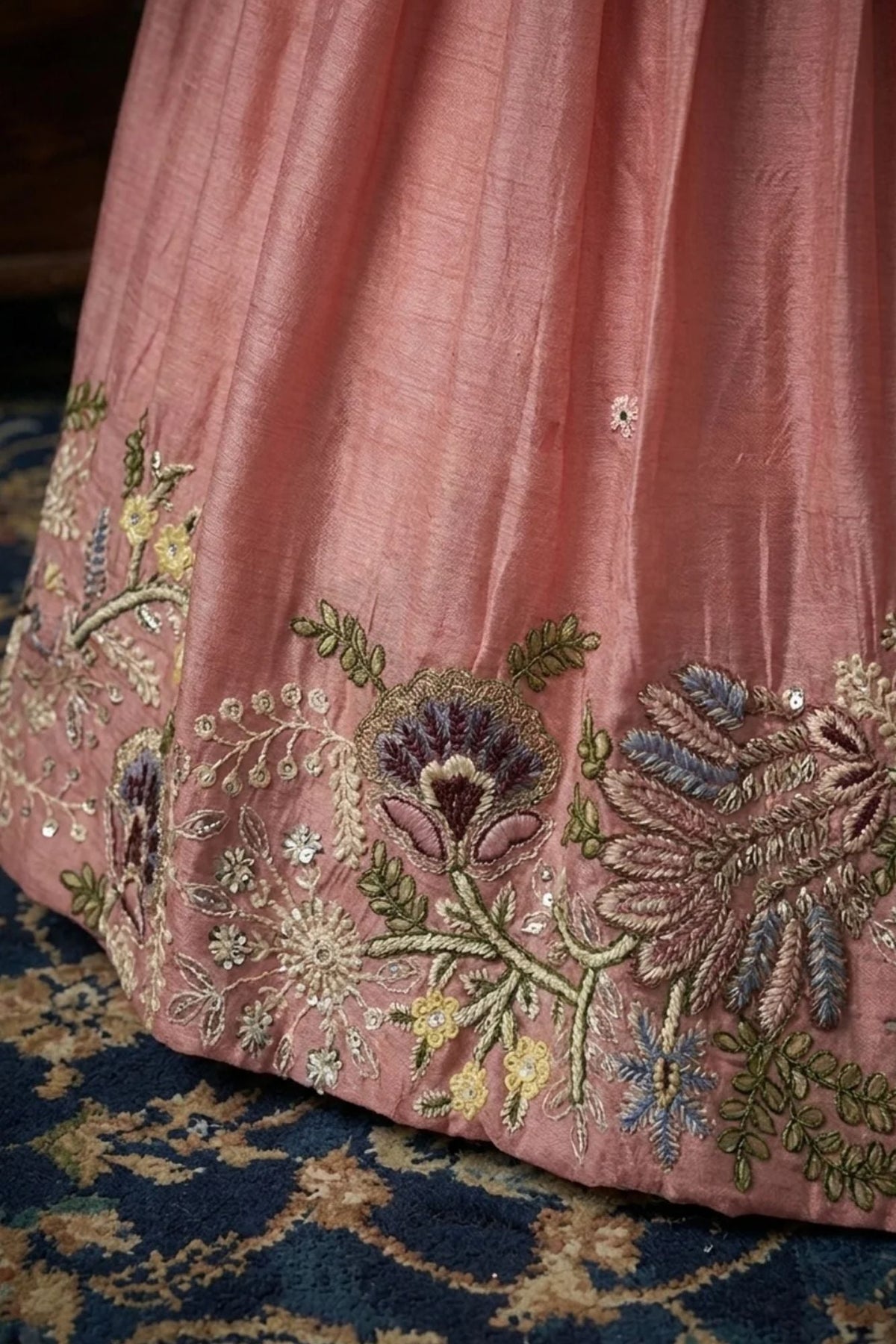 Girls Dusty Pink Embroidered Top with Flared Lehenga Set