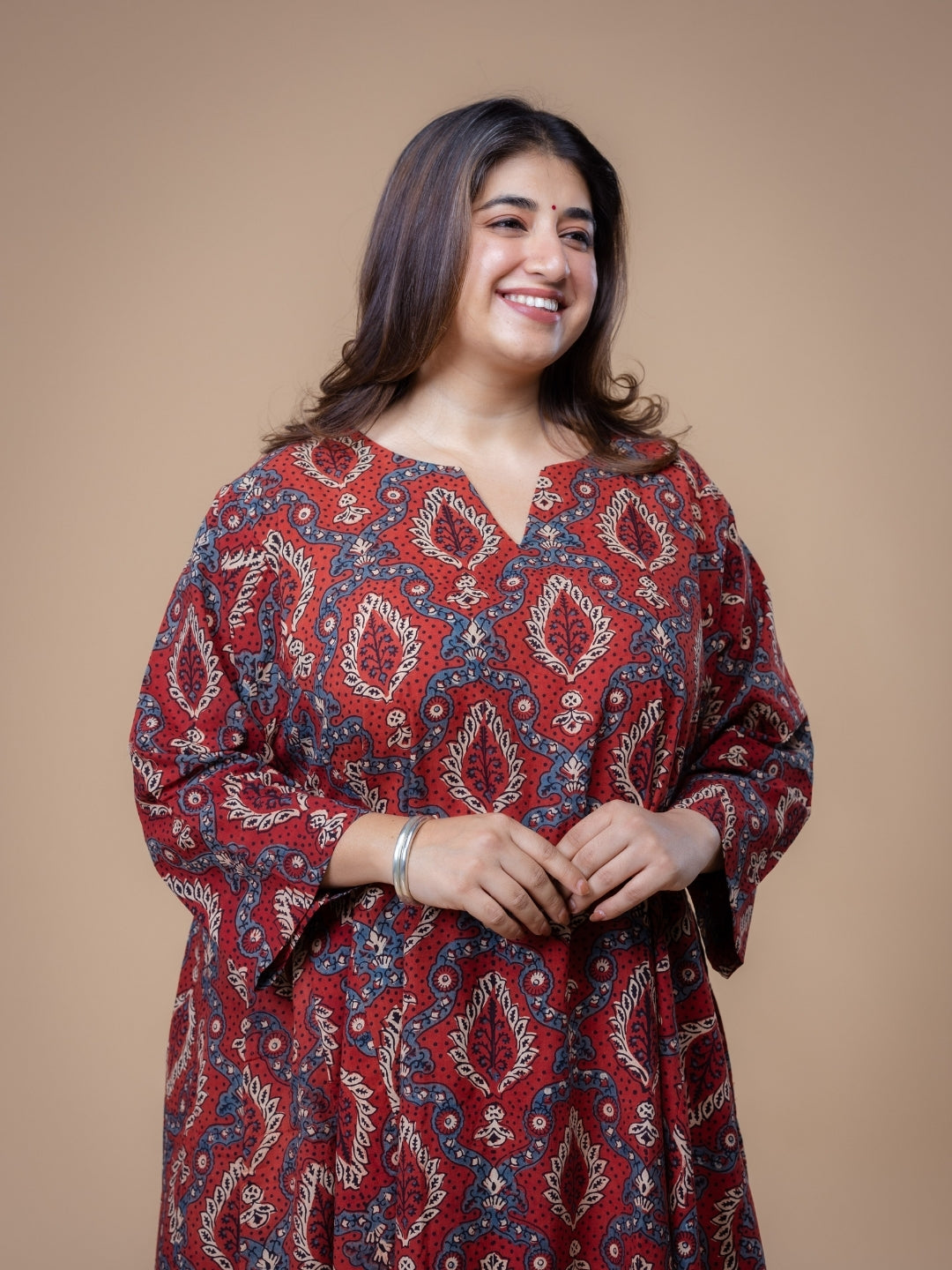 Aashi Red Ajrakh Cotton Jhabbha Kali Kurta