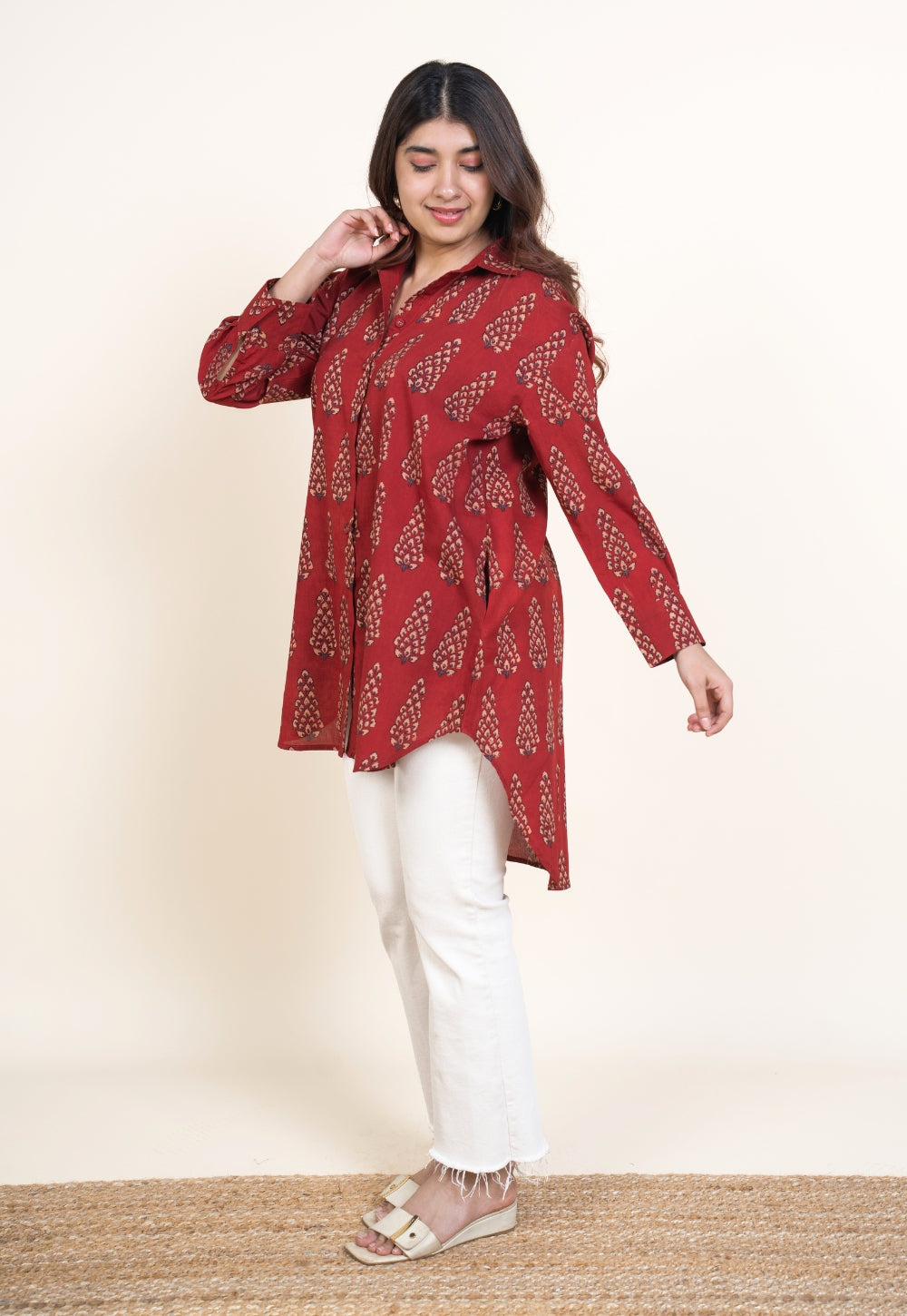 Cyra Red Ajrakh Cotton Anti-Fit Short Top