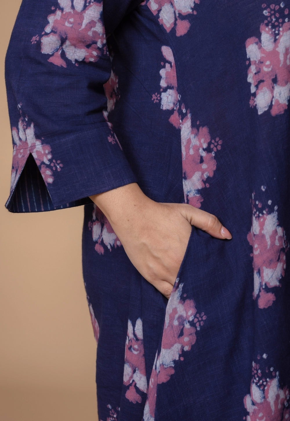 Simran Purple Dabu Slub Cotton A Line Kurta