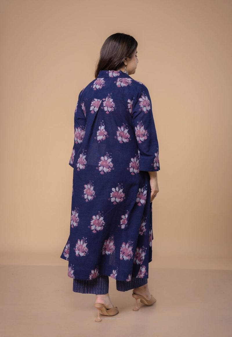 Simran Purple Dabu Slub Cotton A Line Kurta