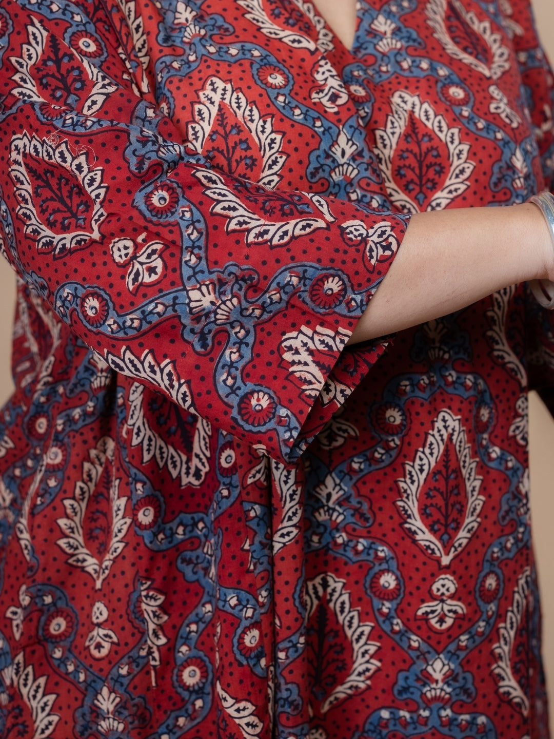 Aashi Red Ajrakh Cotton Jhabbha Kali Kurta