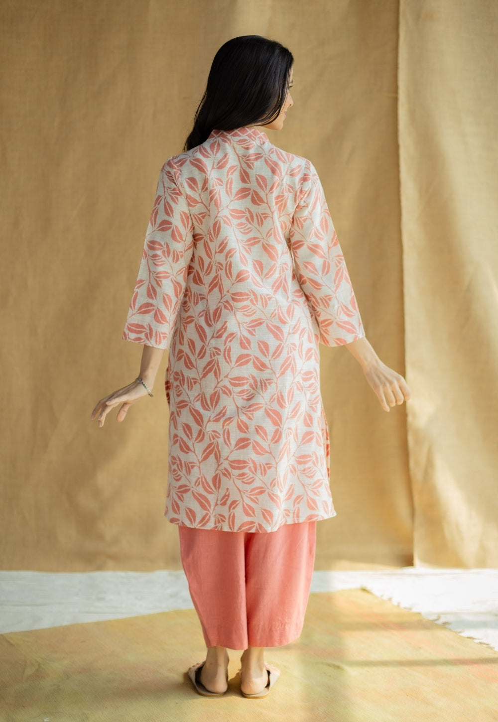 Avika Coral Hand Block Print Slub Cotton Straight Kurta
