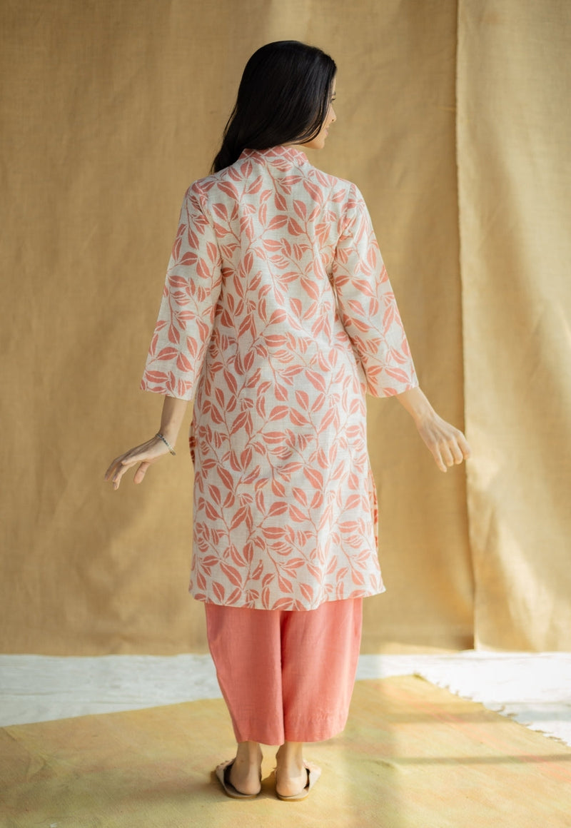 Avika Coral Hand Block Print Slub Cotton Straight Kurta