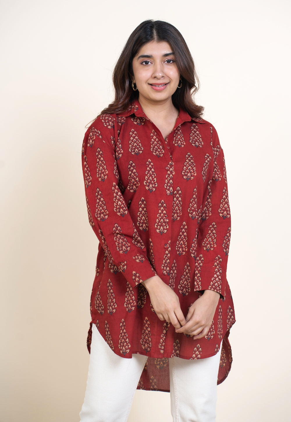 Cyra Red Ajrakh Cotton Anti-Fit Short Top