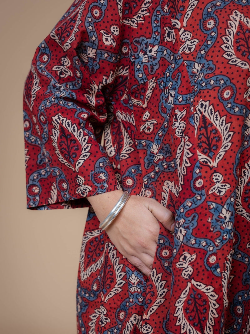 Aashi Red Ajrakh Cotton Jhabbha Kali Kurta
