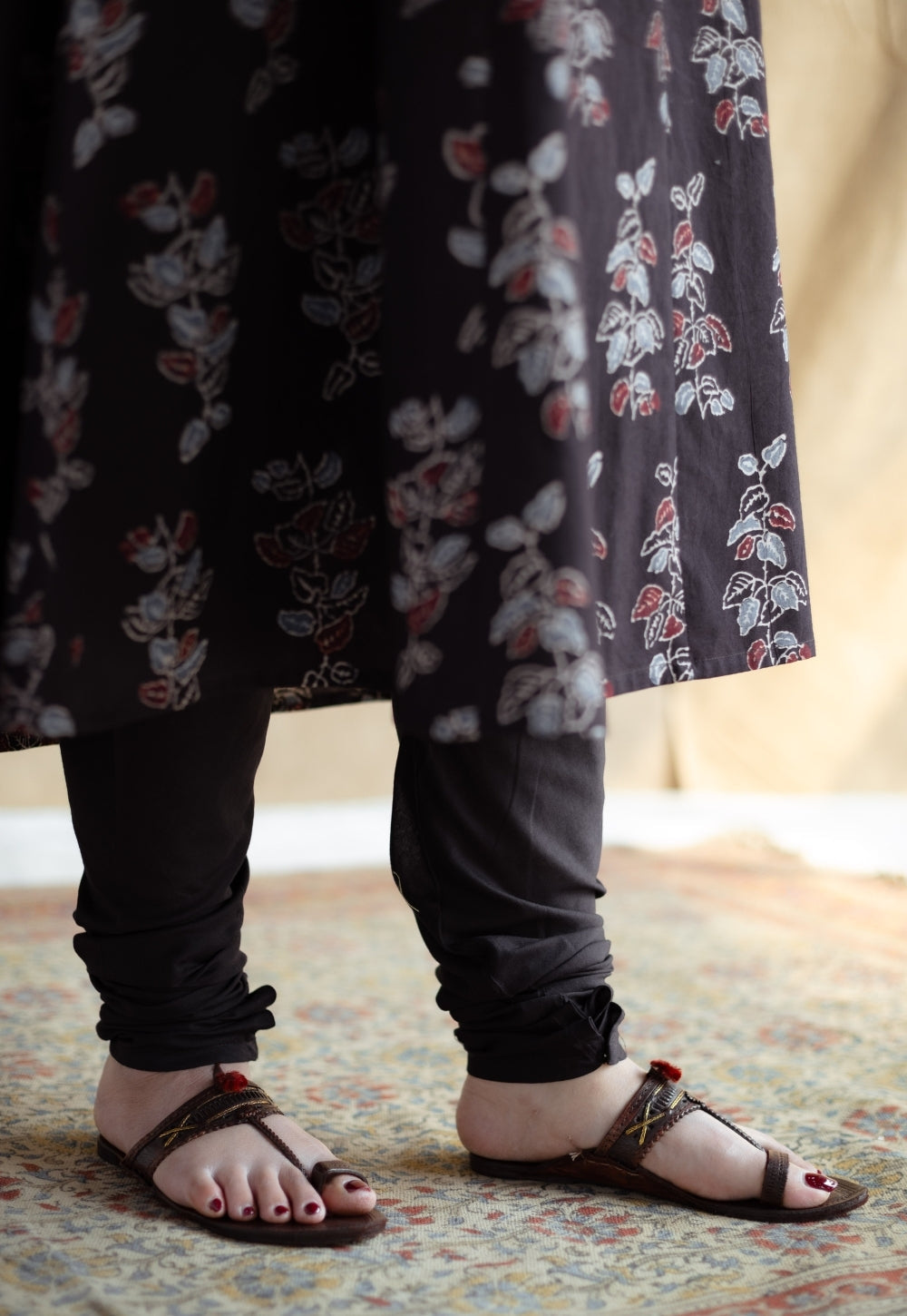 Miral Black Solid Slub Cotton Churidar
