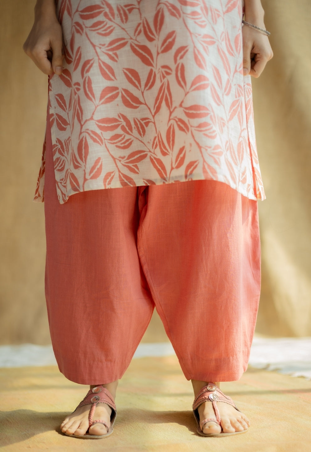 Avika Coral Hand Block Print Slub Cotton Straight Kurta