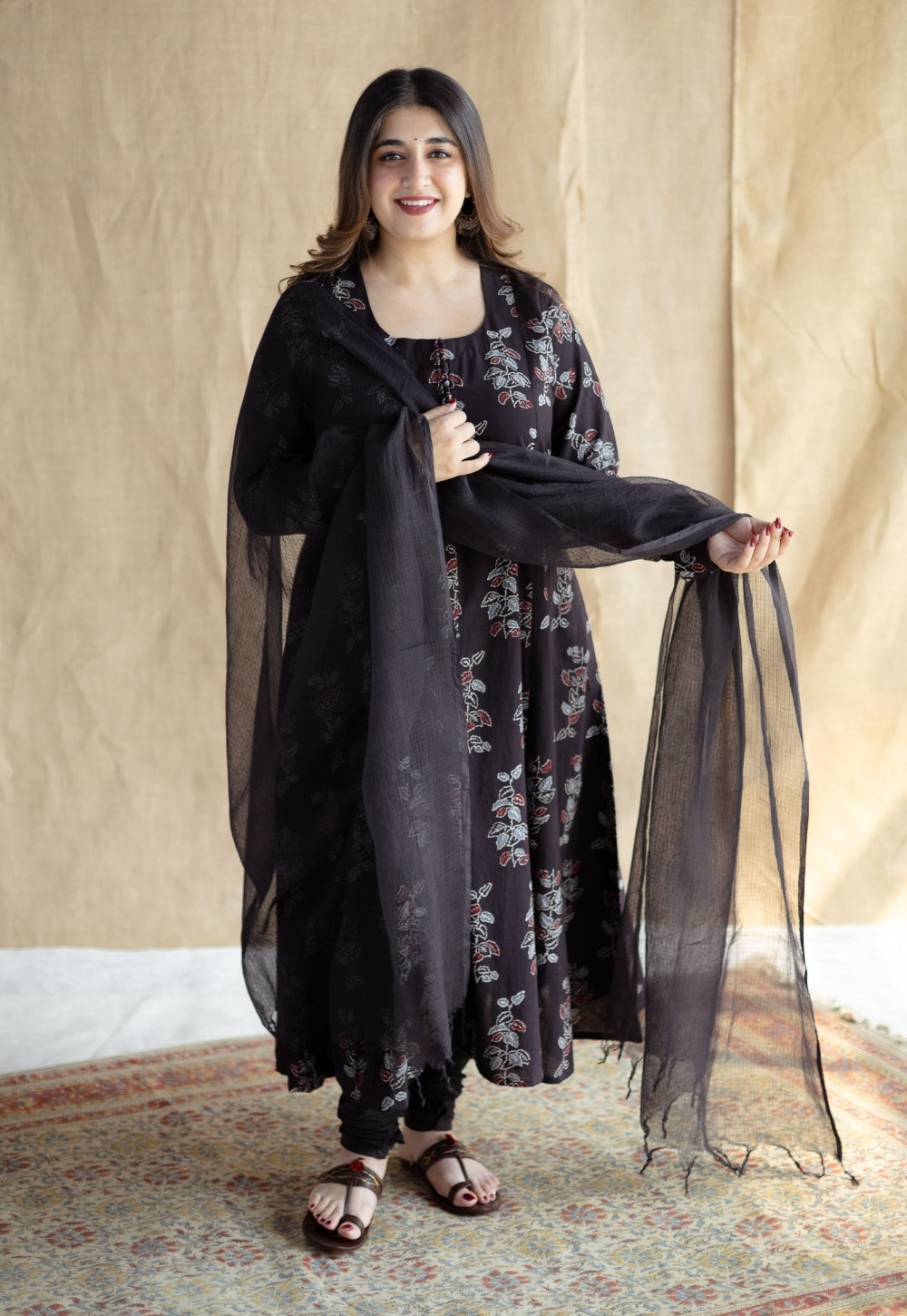 Miral Black Solid Slub Cotton Churidar