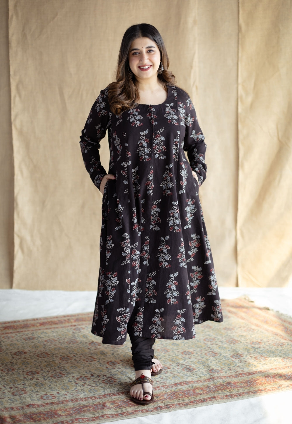 Miral Black Solid Slub Cotton Churidar