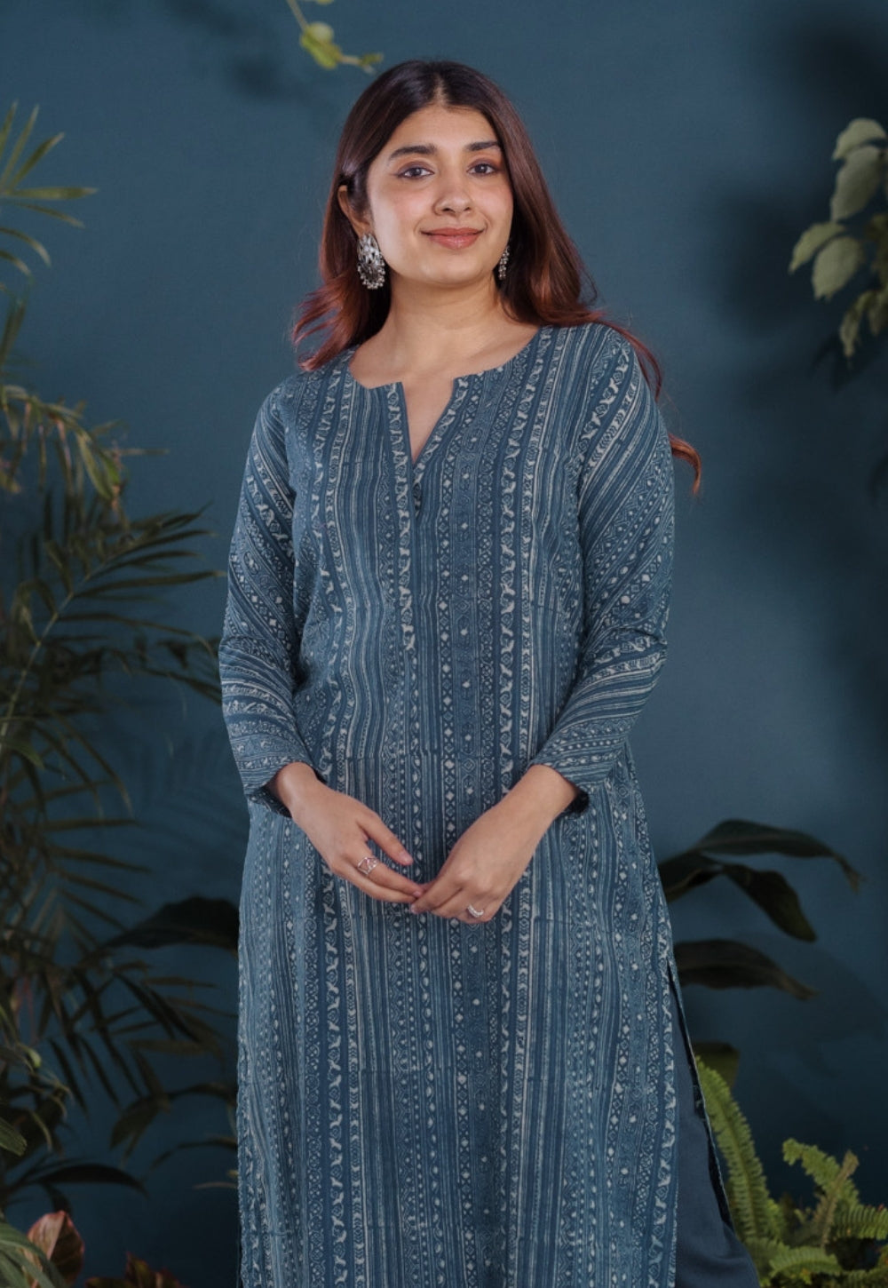 Haya Blue Ajrakh Cotton Straight Kurta