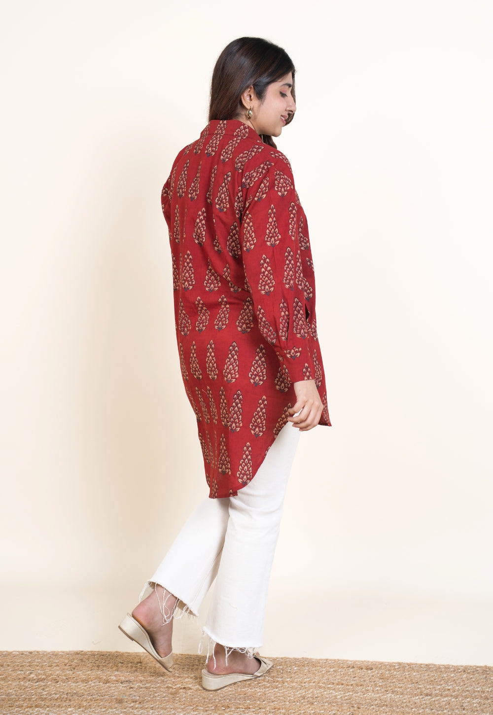 Cyra Red Ajrakh Cotton Anti-Fit Short Top