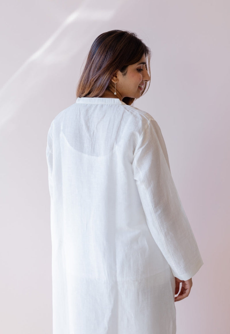Poonam White Solid Handloom Cotton Anti-Fit Kurta