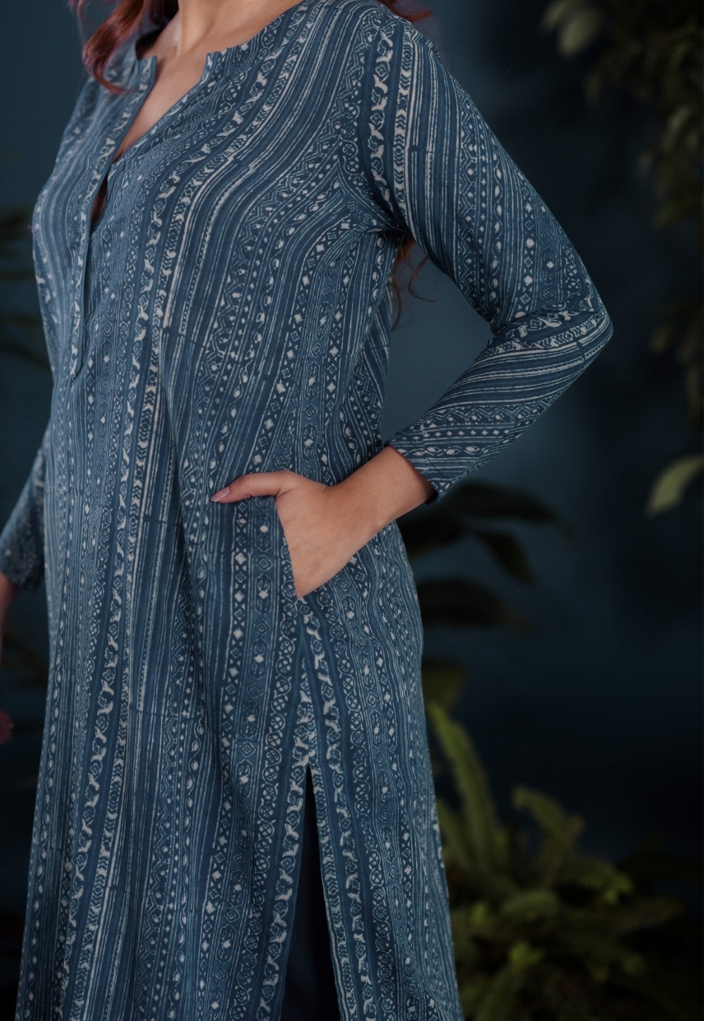 Haya Blue Ajrakh Cotton Straight Kurta