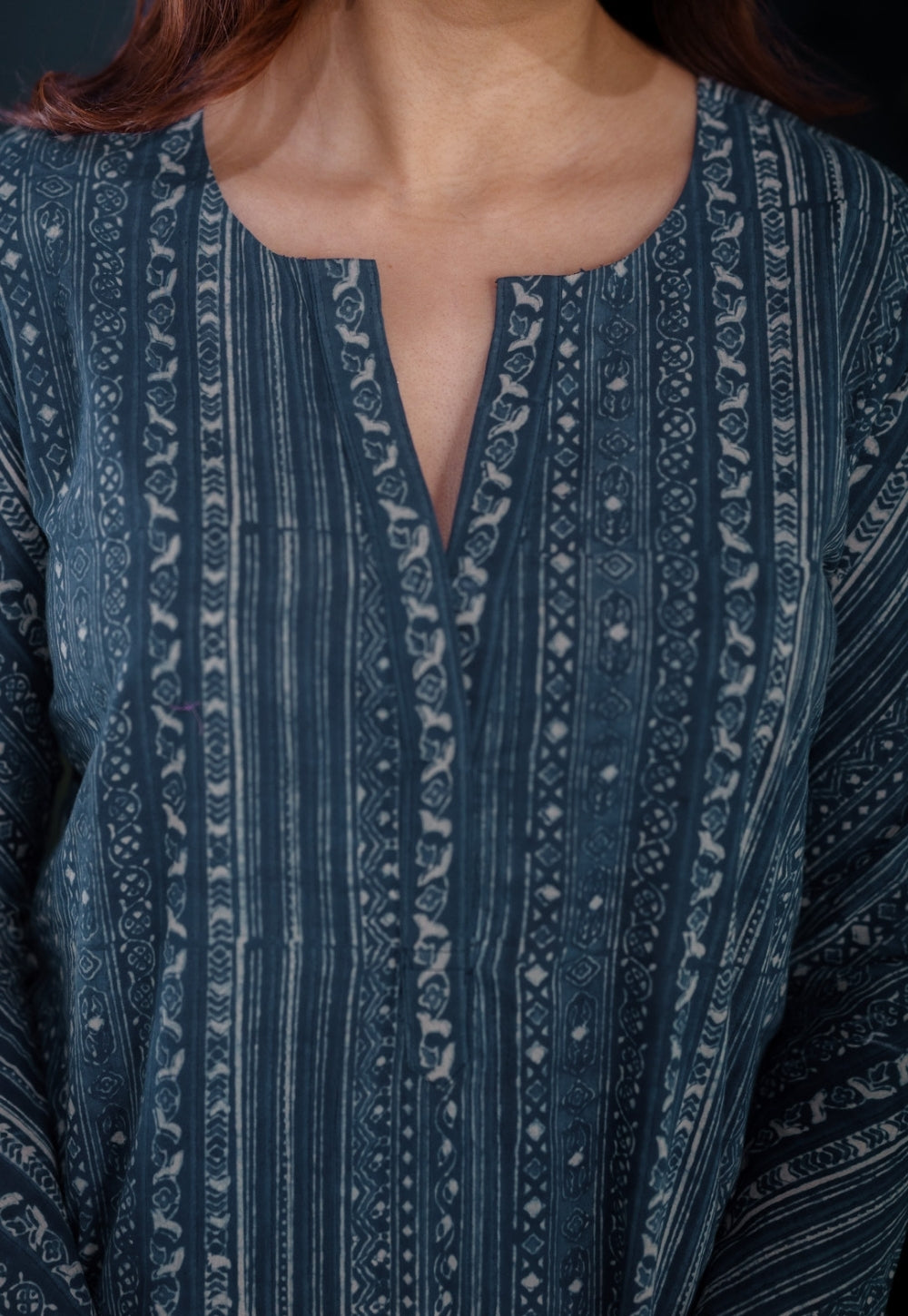Haya Blue Ajrakh Cotton Straight Kurta