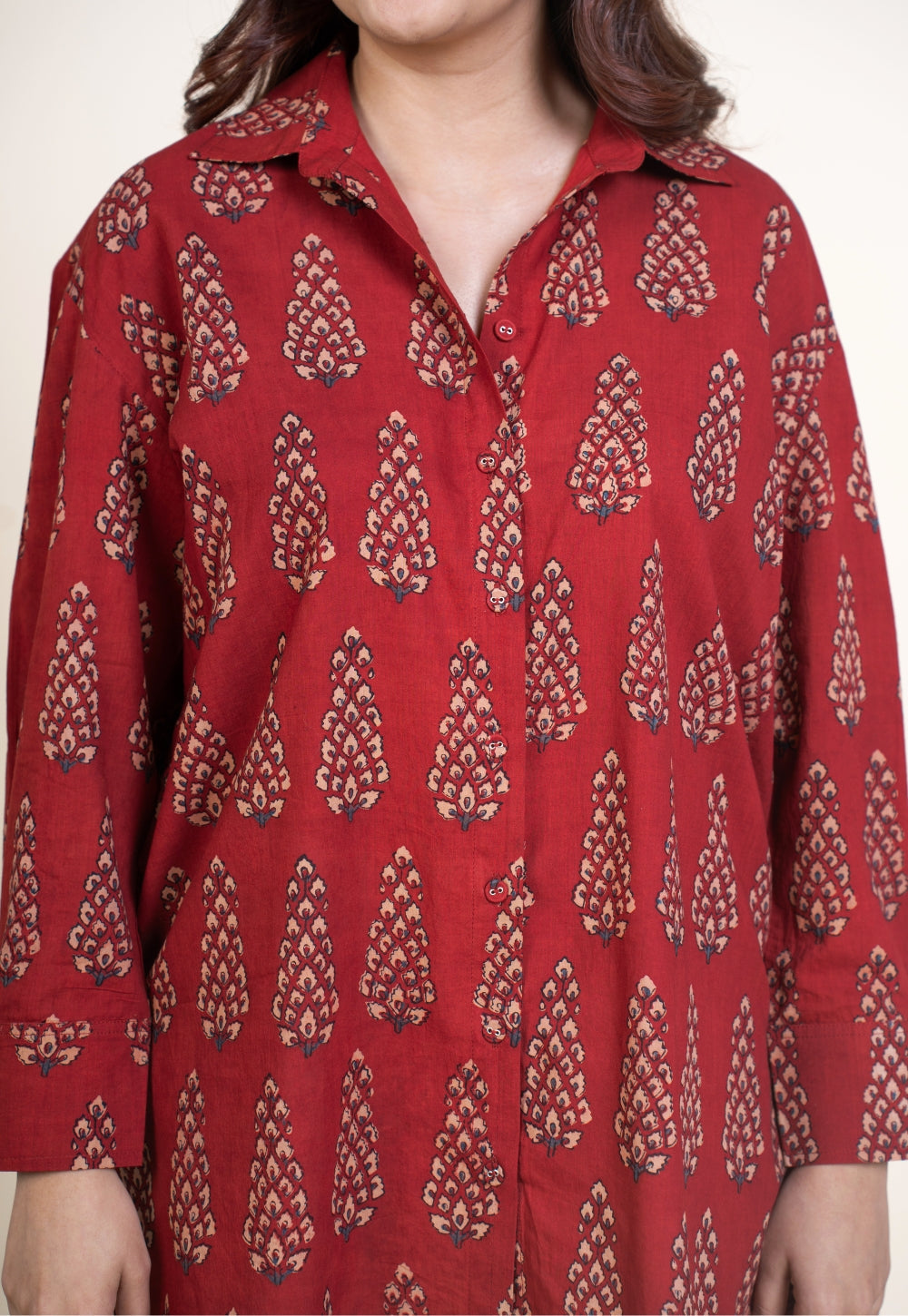 Cyra Red Ajrakh Cotton Anti-Fit Short Top
