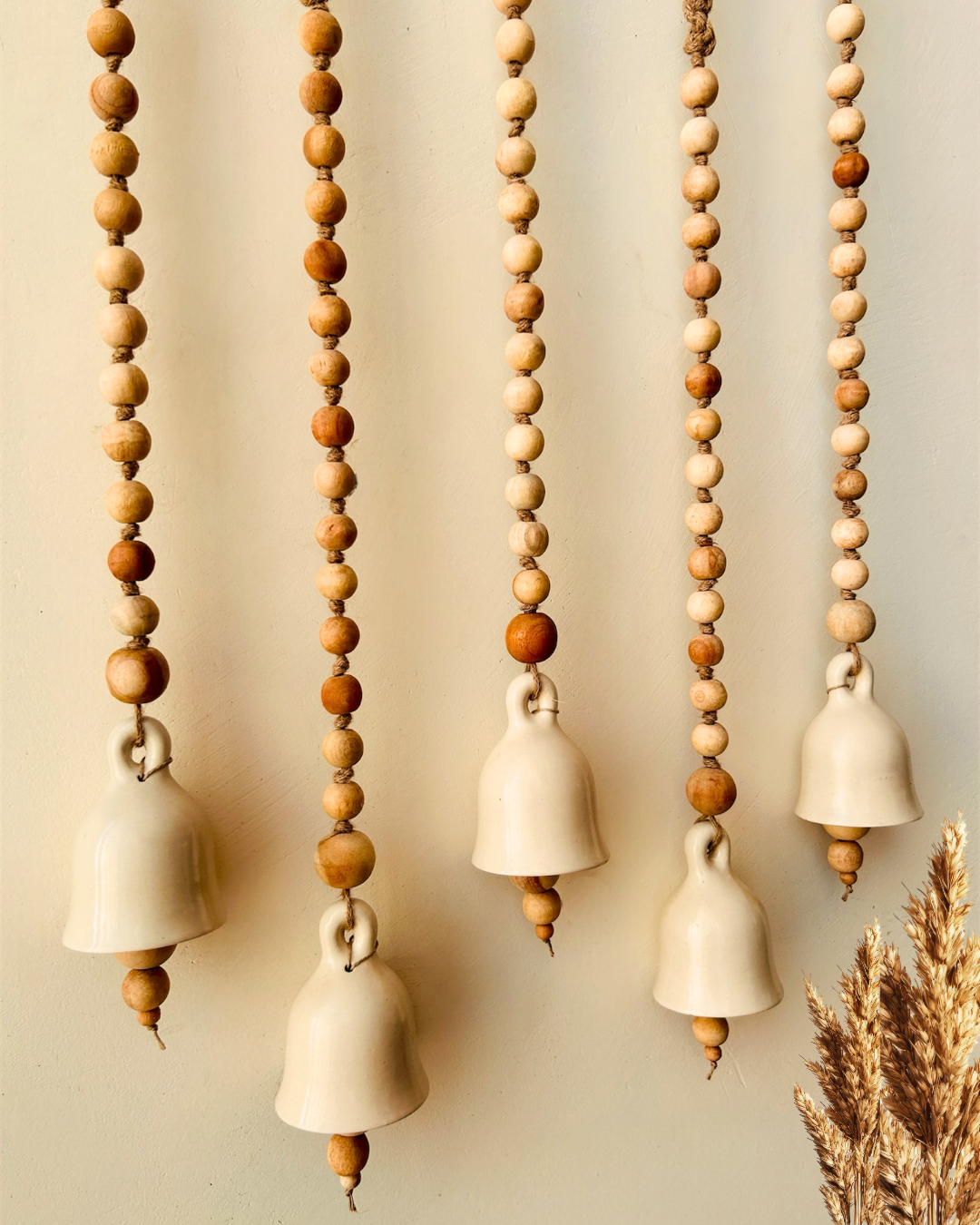 Rustic | Boho Ivory |Backdrop Ceramic Bells | With Ceramic Wall Hooks