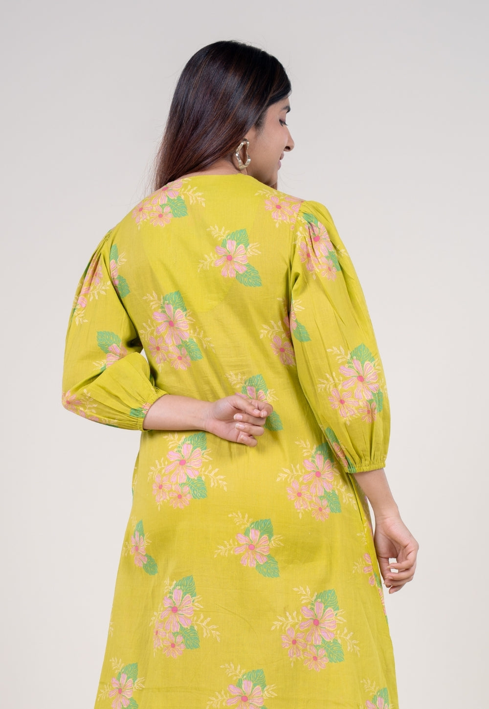 Payal Lime Green Printed Mul A Line Dress with Slip