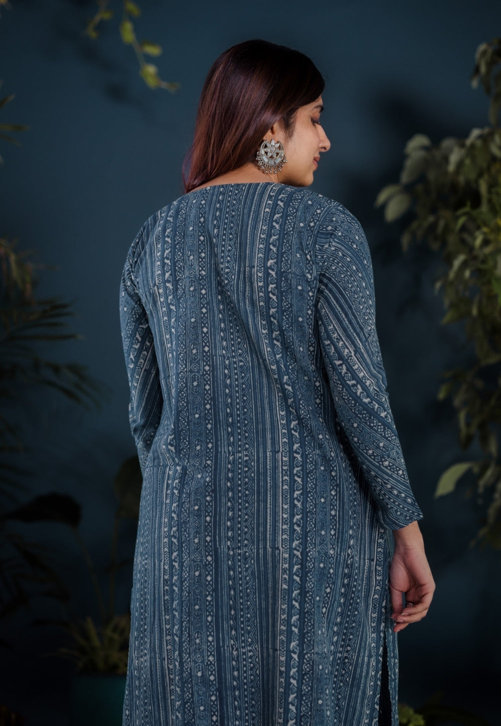 Haya Blue Ajrakh Cotton Straight Kurta