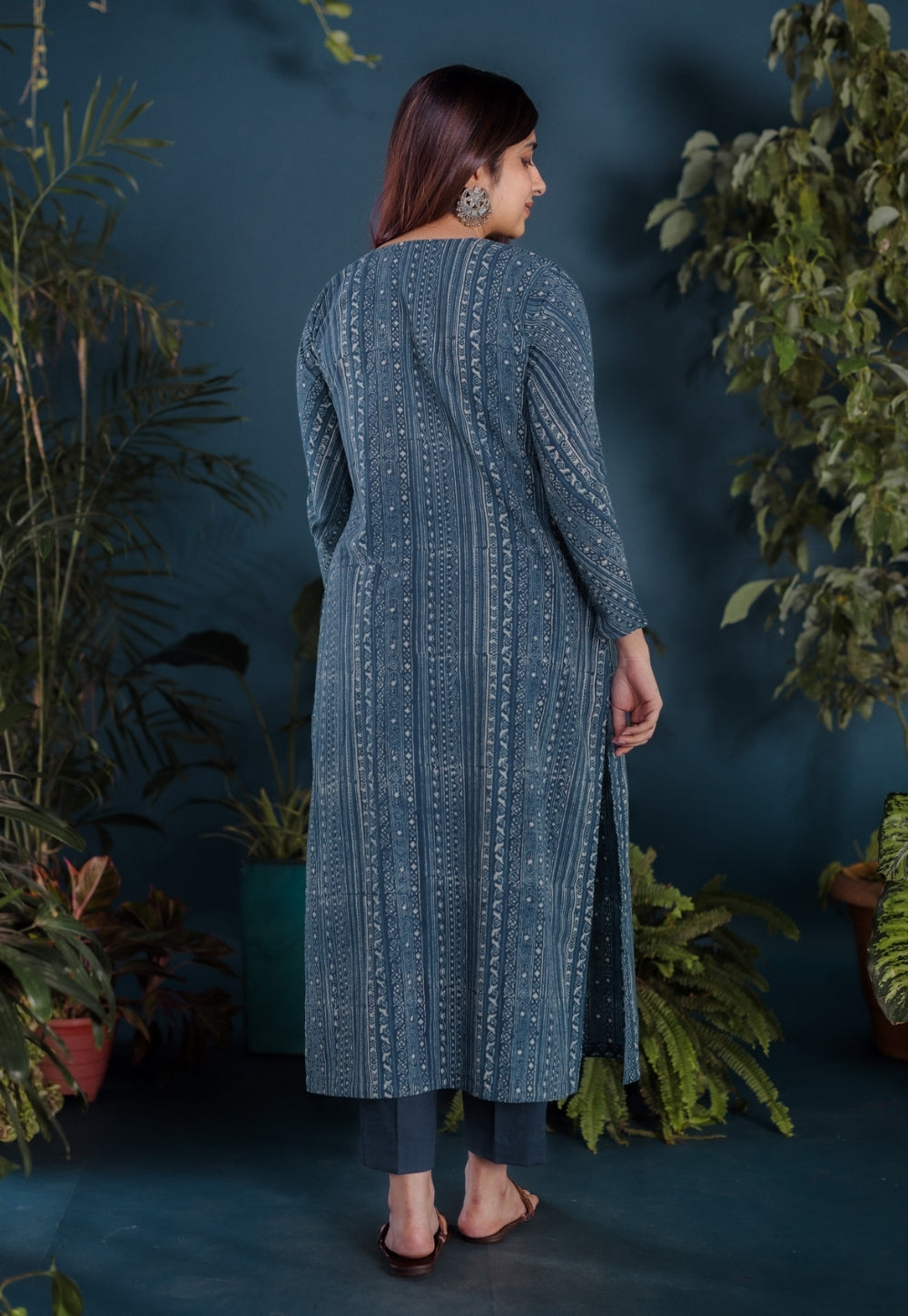 Haya Blue Ajrakh Cotton Straight Kurta