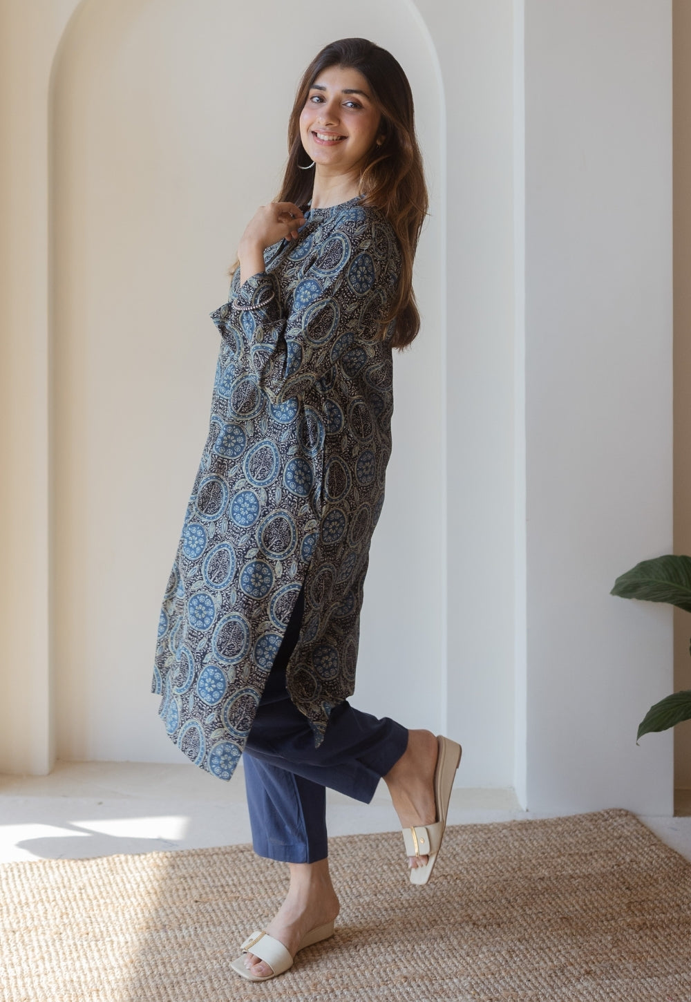 Aarna Black Ajrakh Cotton Straight Kurta