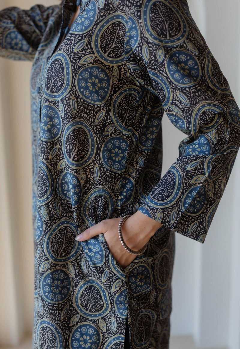 Aarna Black Ajrakh Cotton Straight Kurta
