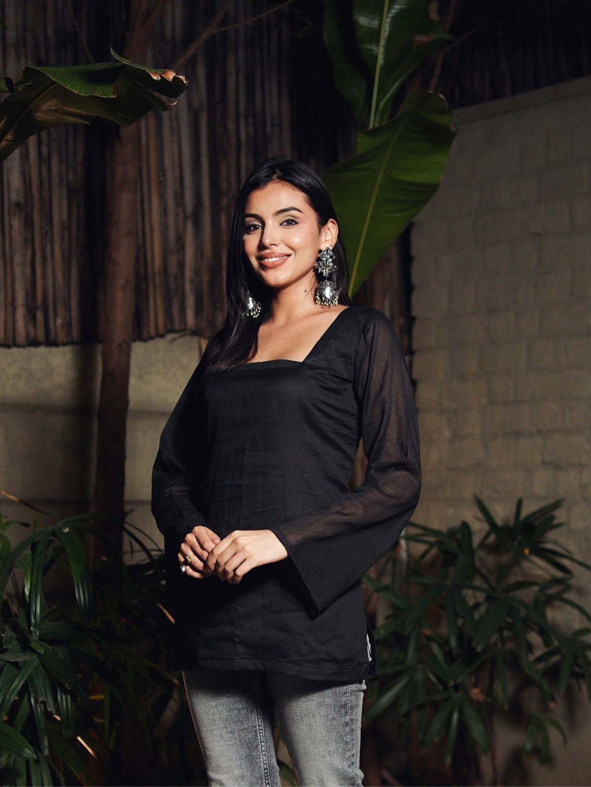 Kajal Black Mul Cotton Short Kurti