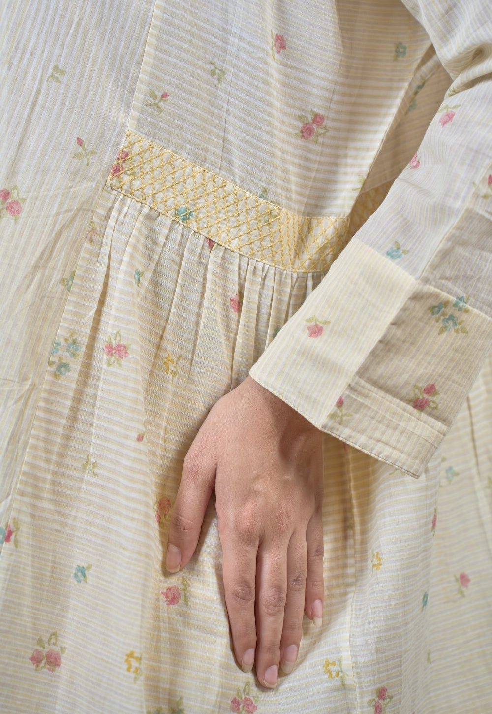 Nancy Yellow Sanganeri Mul Cotton Straight Short Top with Embroidery
