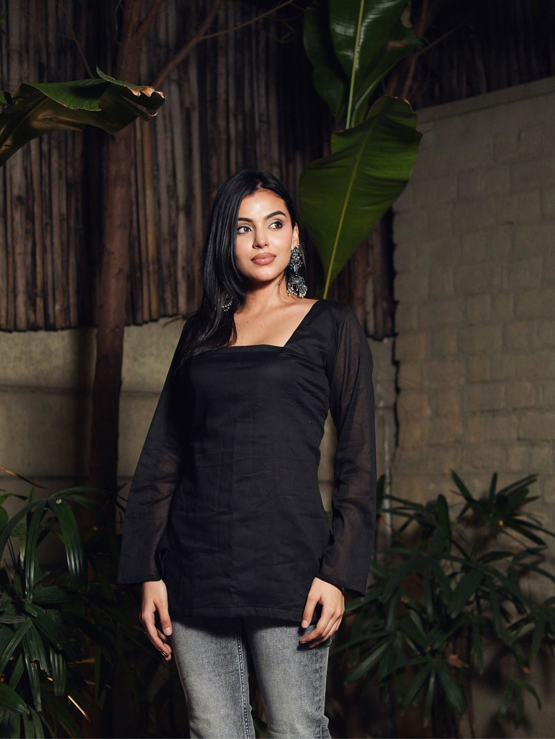Kajal Black Mul Cotton Short Kurti