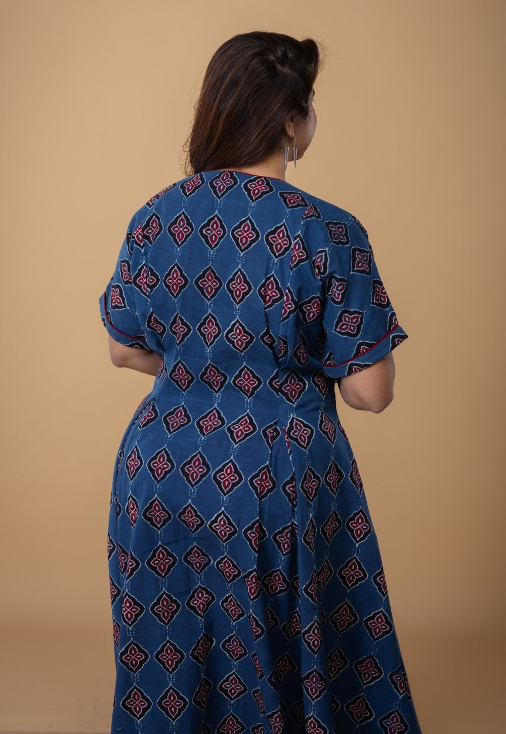 Reema Blue Dabu Slub Cotton A Line Dress